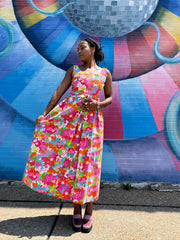 1970’s Bright Floral Print Dress W/Jacket