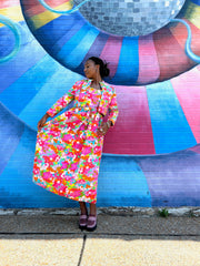 1970’s Bright Floral Print Dress W/Jacket