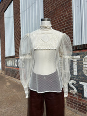 Romantic Sheer Mesh & Lace Blouse