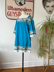 Blue Mini Dress w/Colorful Trim