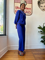 1980’s Vintage Royal Blue & Gold 2 Piece Loungewear Set