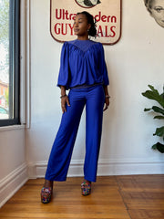 1980’s Vintage Royal Blue & Gold 2 Piece Loungewear Set