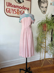 1940’s Pink & Blue Linen Dress