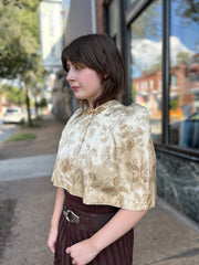 Vintage Cream Cape w/Gold & Dark Rose Design