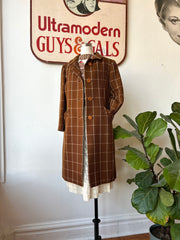 60’s Brown & White Windowpane Print Coat
