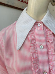 Pink & White Striped Shirt Ruffled Front