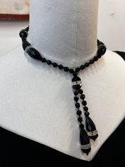 Black Faceted Bead Art Deco Necklace
