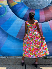 1970’s Bright Floral Print Dress W/Jacket