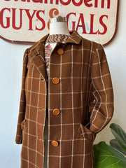 60’s Brown & White Windowpane Print Coat