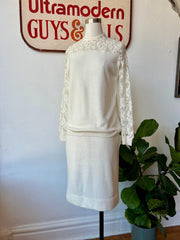 White Set W/Sheer Mesh & Crocheted Sleeves & Neckline