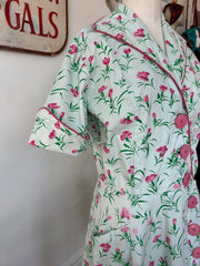 Pale Mint 1940’s Dress w/Pink Floral Print