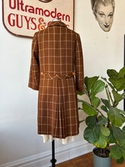 60’s Brown & White Windowpane Print Coat
