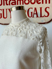 White Set W/Sheer Mesh & Crocheted Sleeves & Neckline