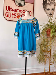 Blue Mini Dress w/Colorful Trim