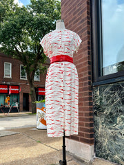 Red & White Linen Shirtdress w/Red Patent Belt