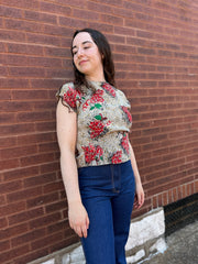 40’s Printed Silk Blouse