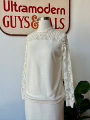 White Set W/Sheer Mesh & Crocheted Sleeves & Neckline