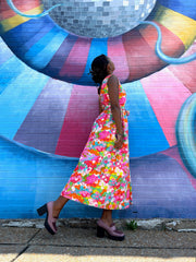 1970’s Bright Floral Print Dress W/Jacket