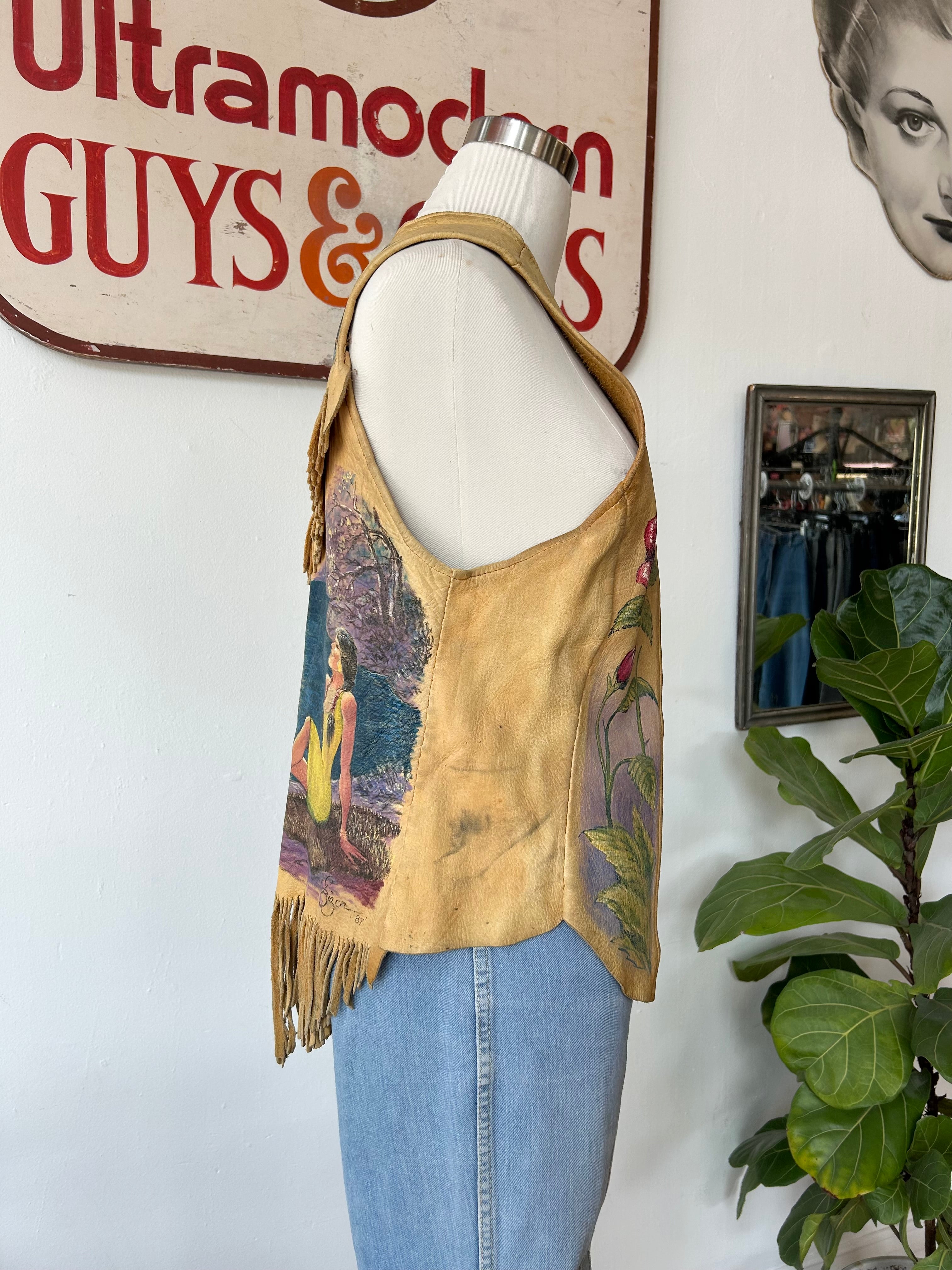 Handpainted Leather Fringe Vest