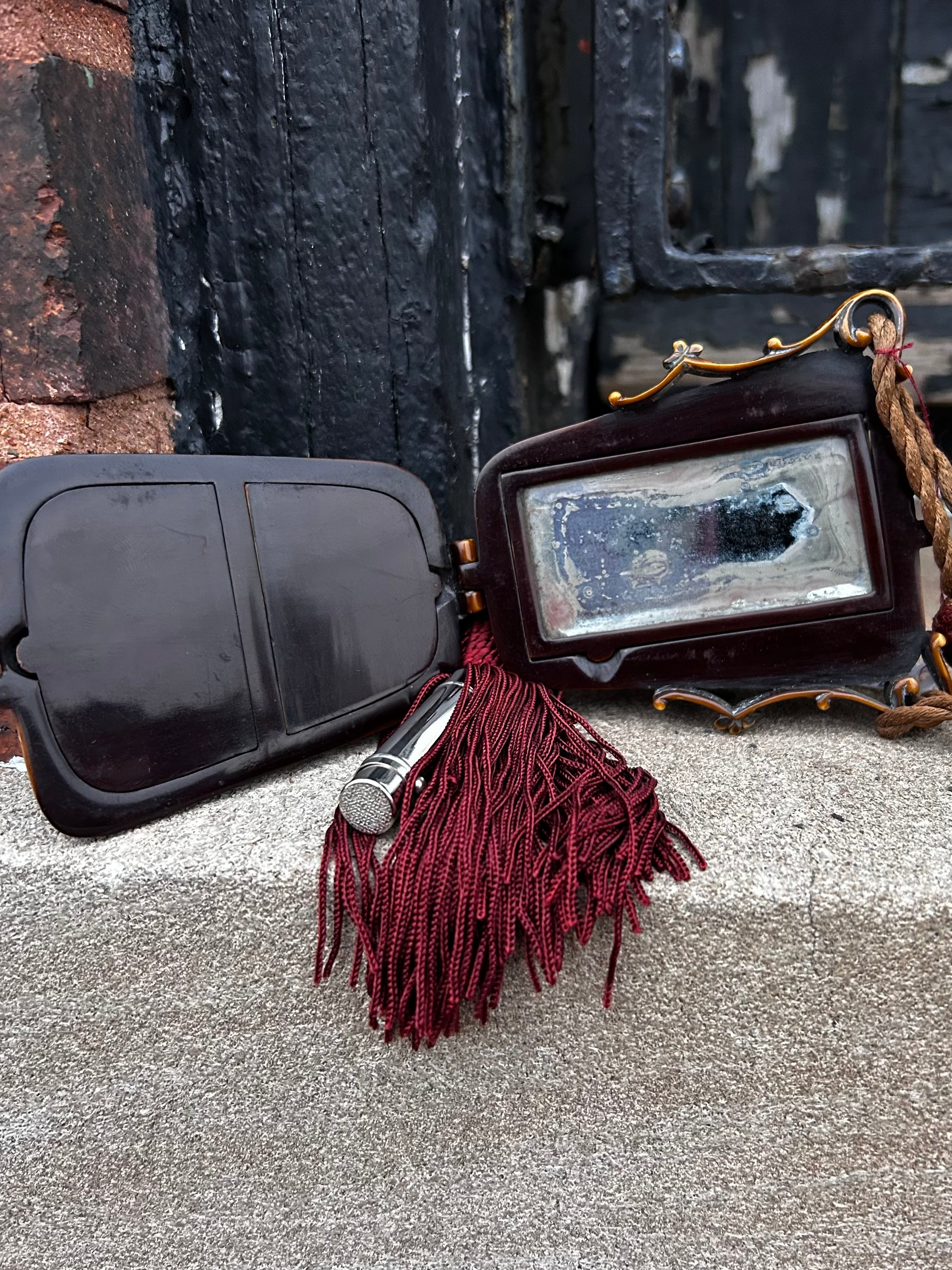 1920’s Carved Celluloid Compact w/Lipstick