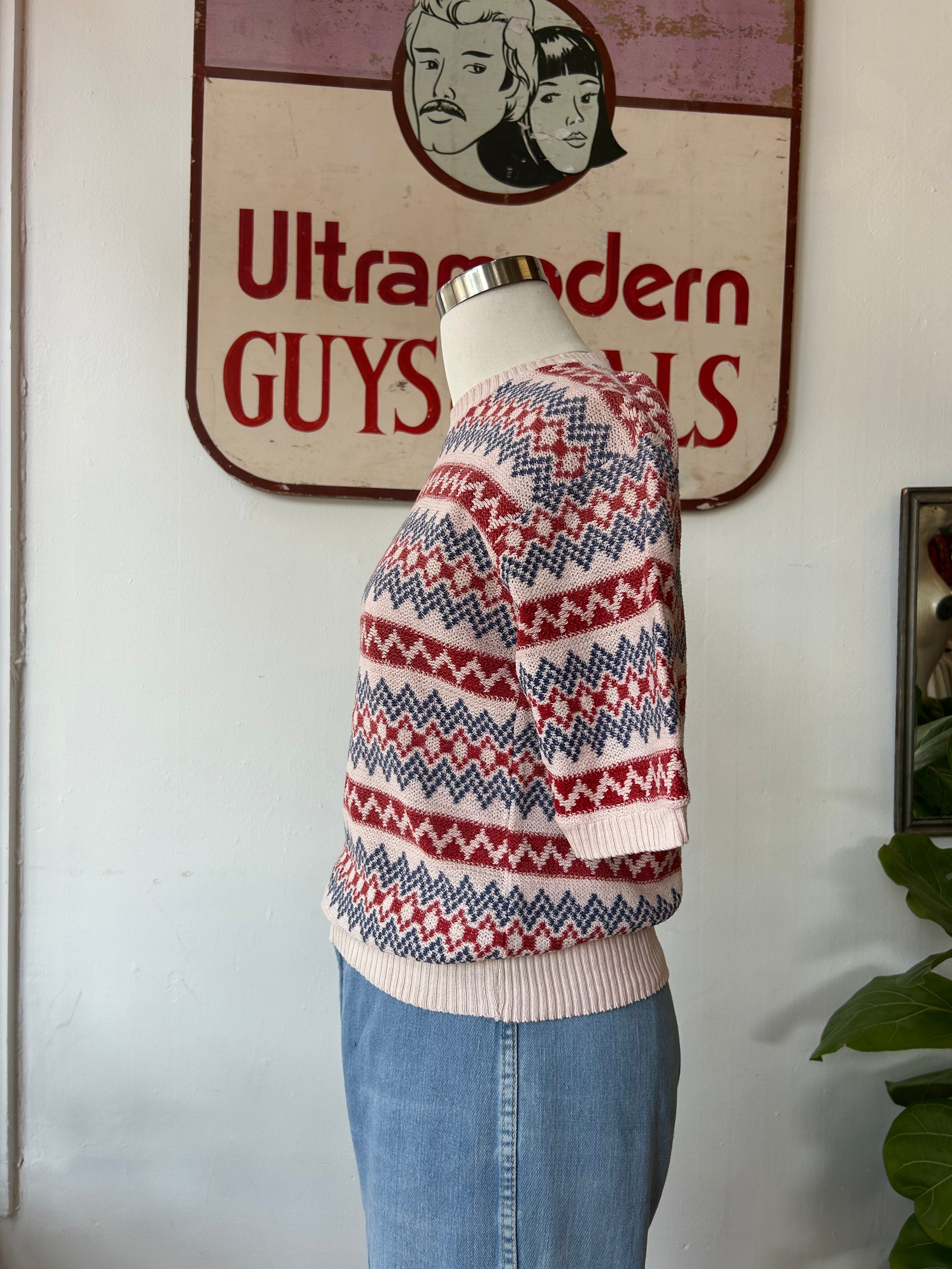 1940’s brick red & blue pullover