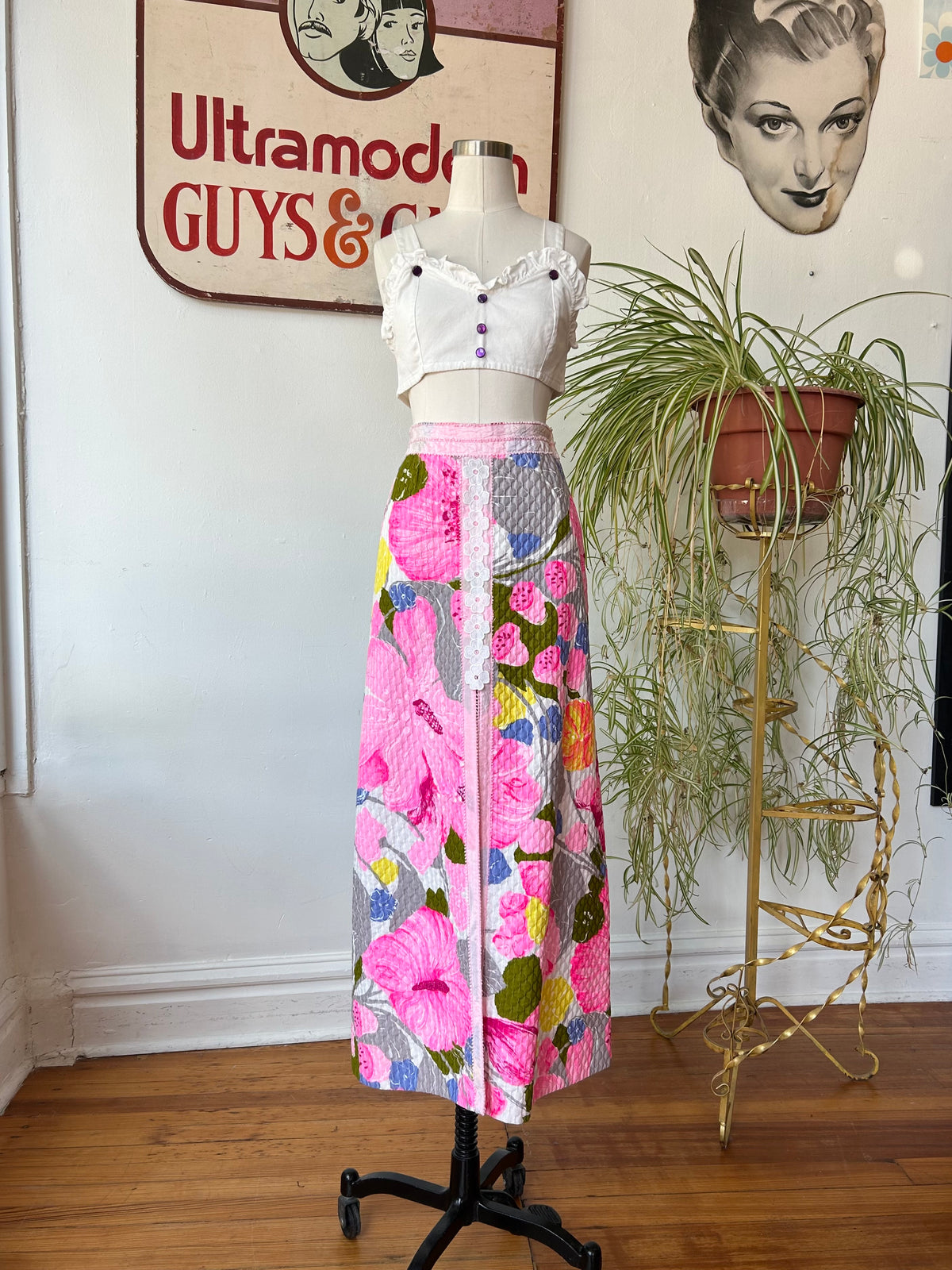 60’s Vibrant Pink Quilted Maxi