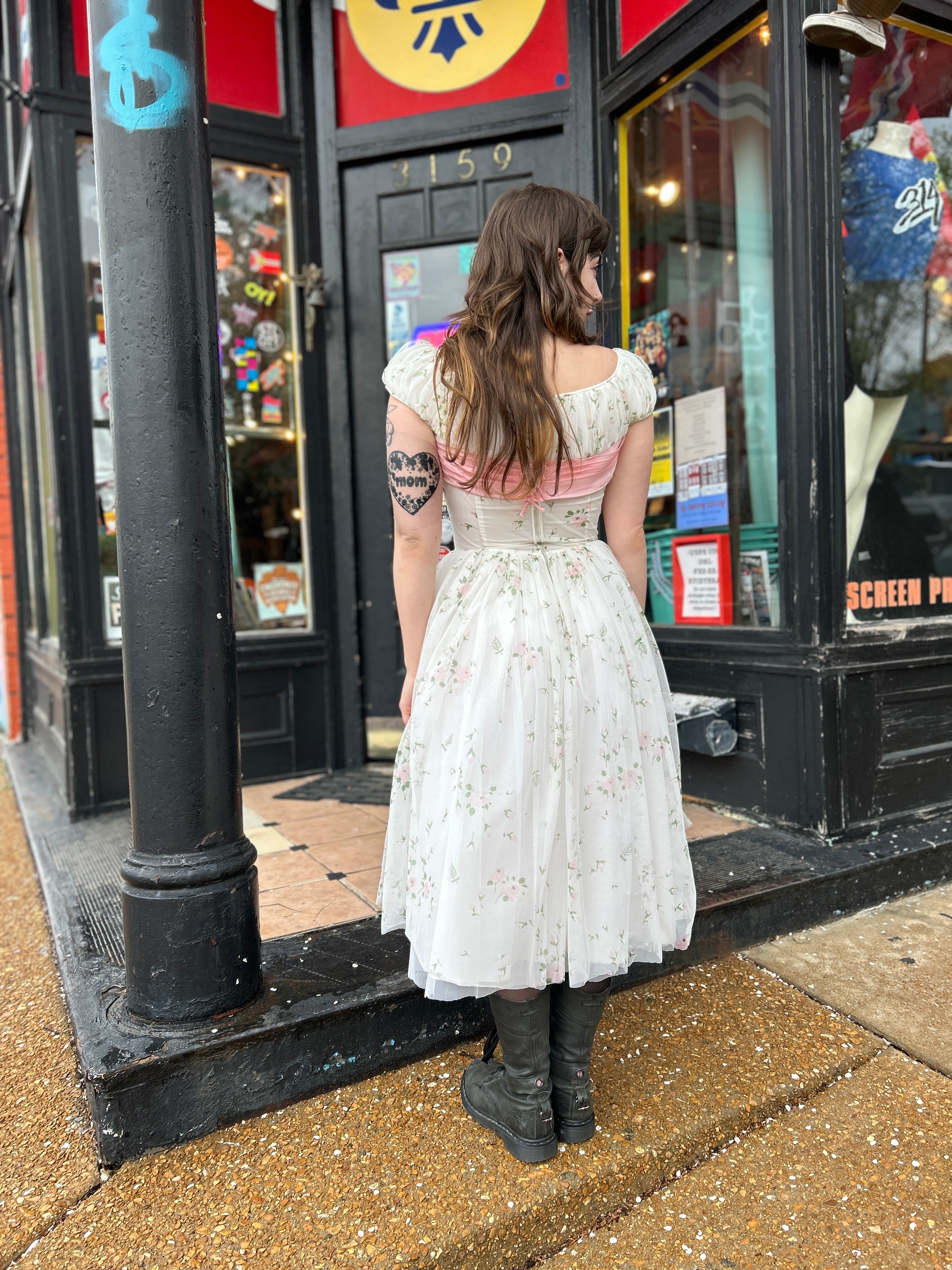 Pink Floral Chiffon Skirt Dress