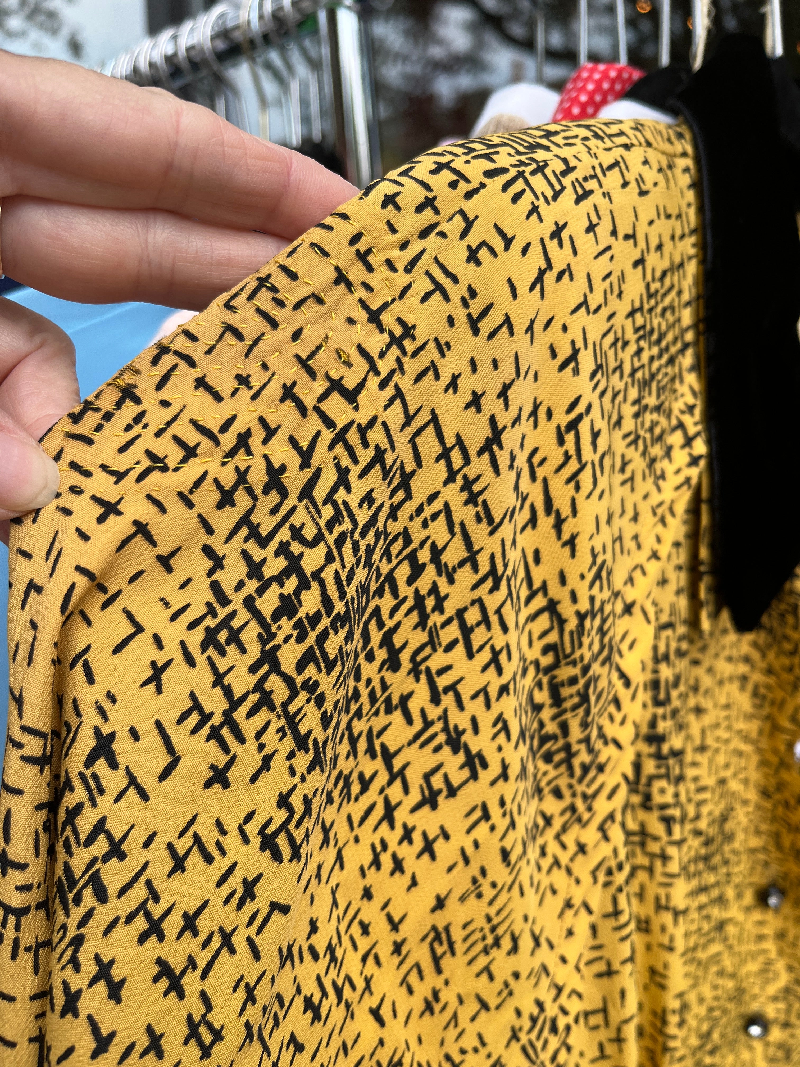 Yellow & Black Print Rayon Dress