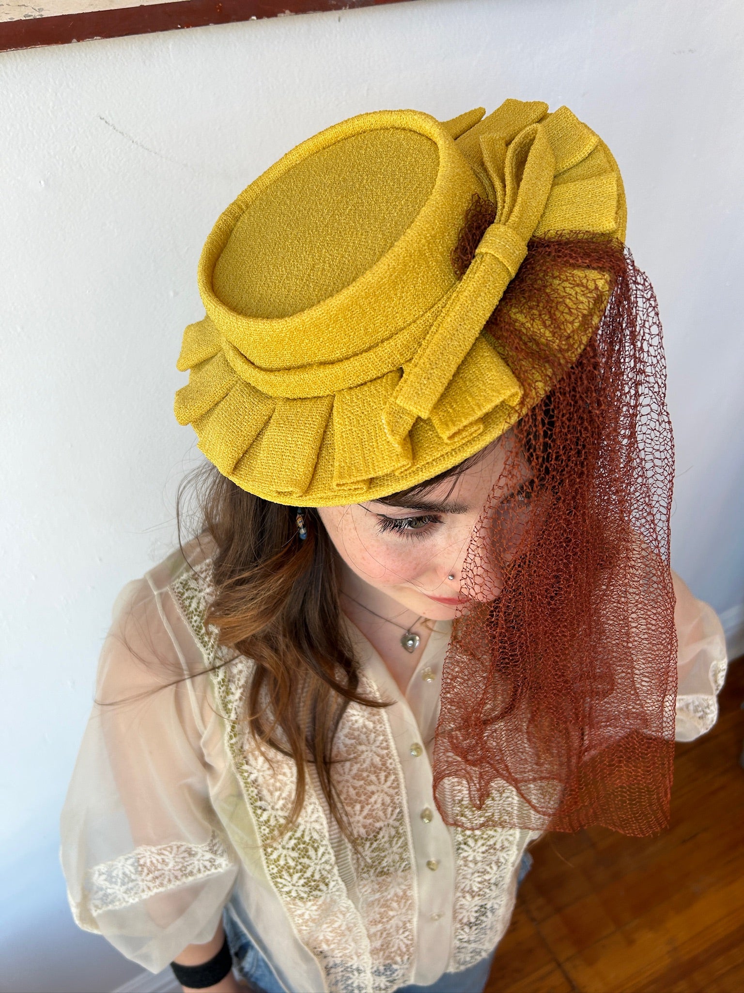 Yellow 40’s Tilt Hat w/Brown Netting