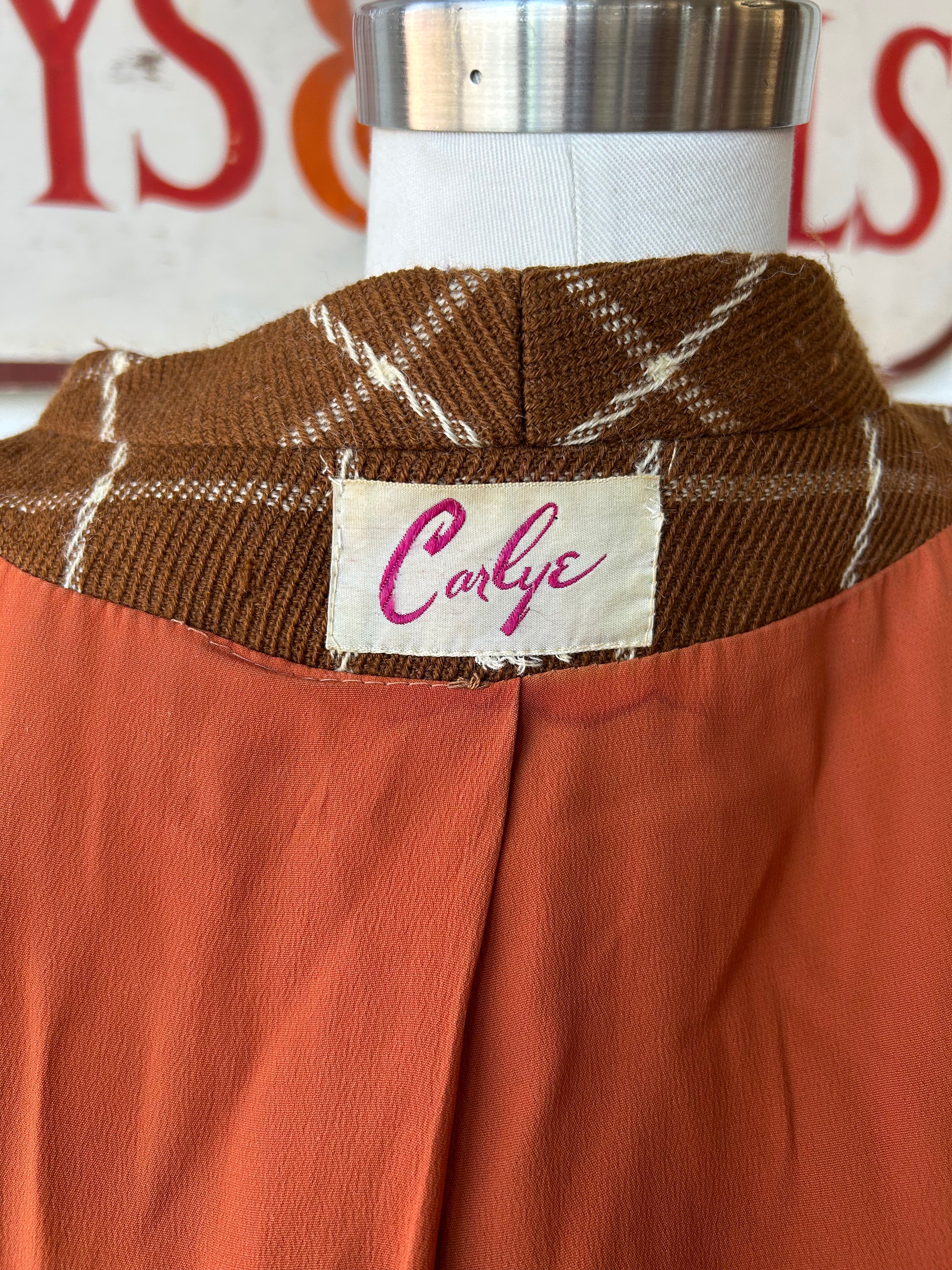 60’s Brown & White Windowpane Print Coat