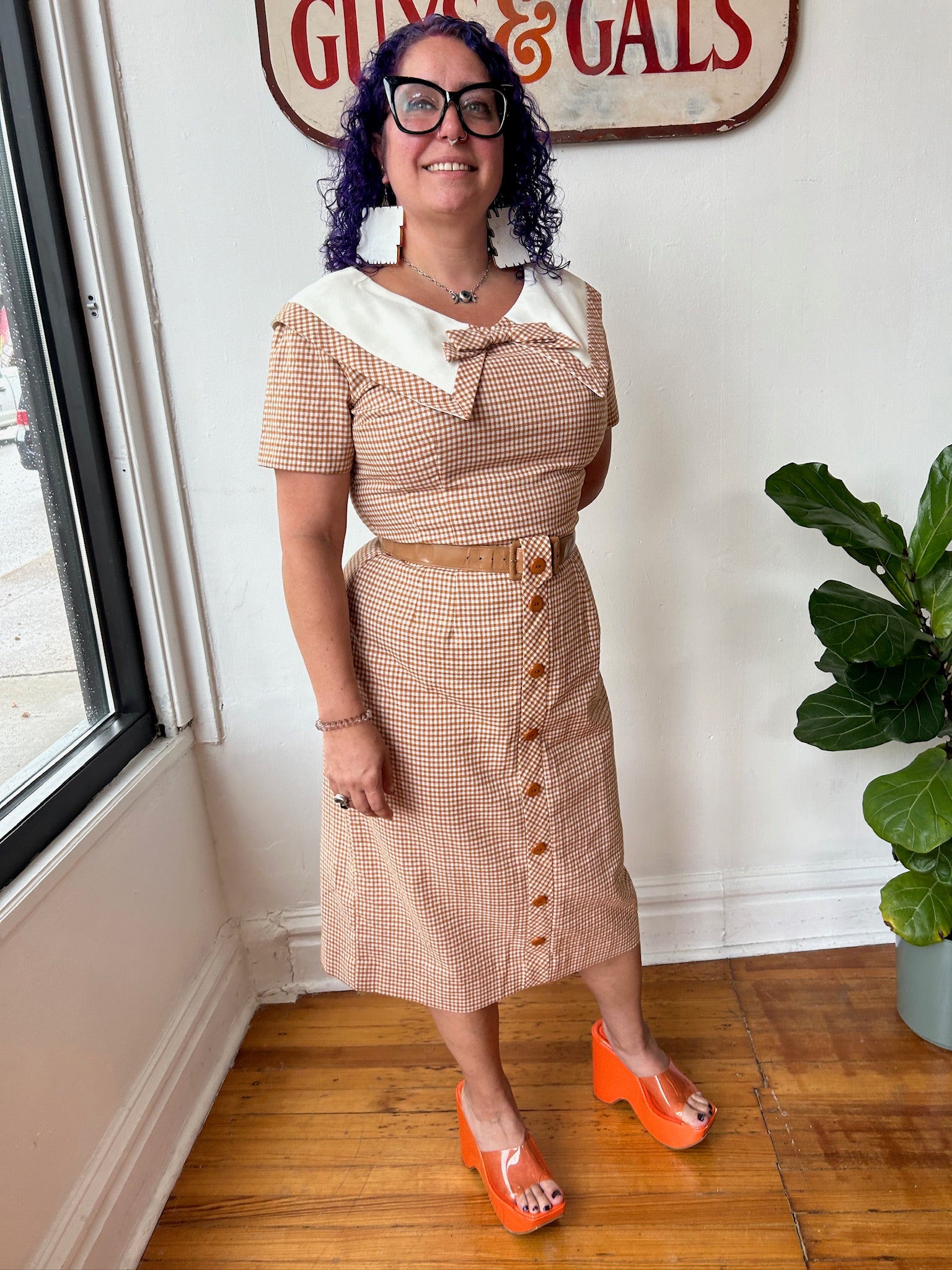 1950’s Brown & White Print Dress Never Worn