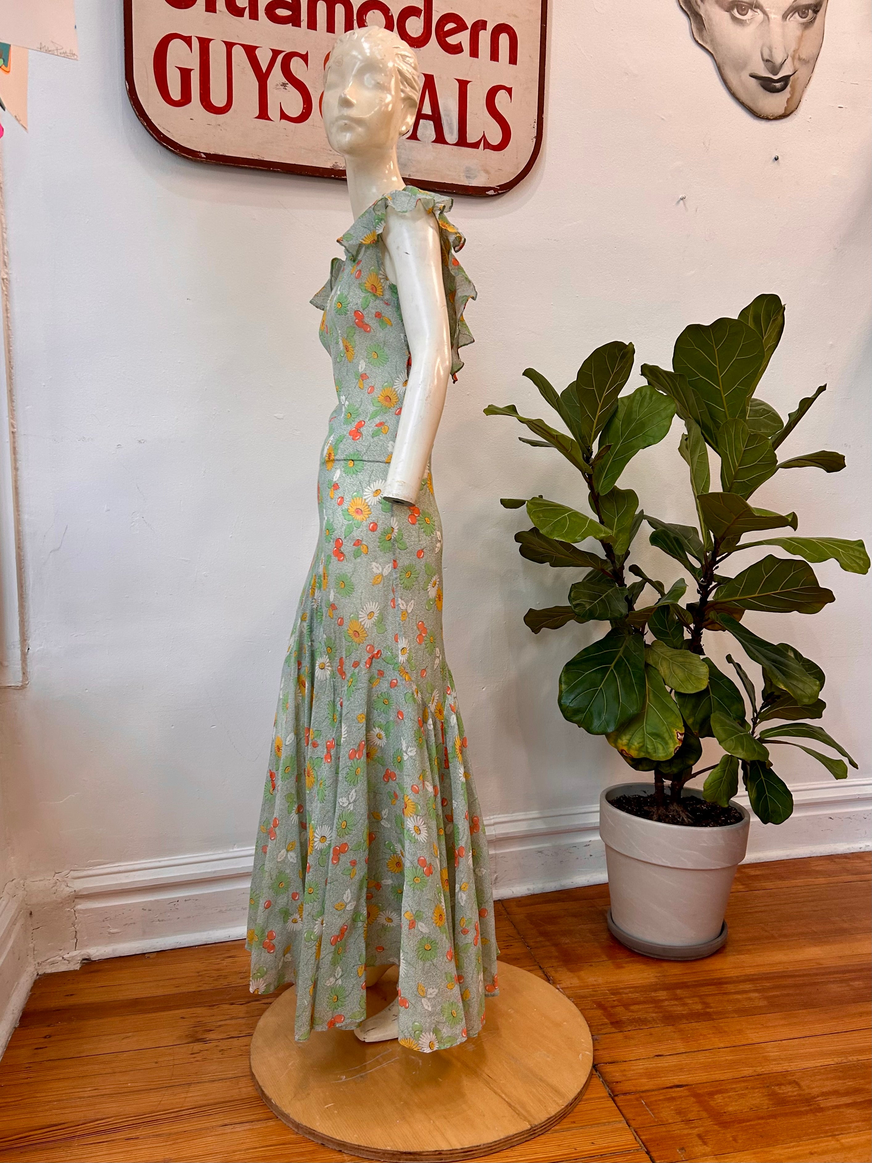 1930’s Sheer Floral Print Bias Cut Dress