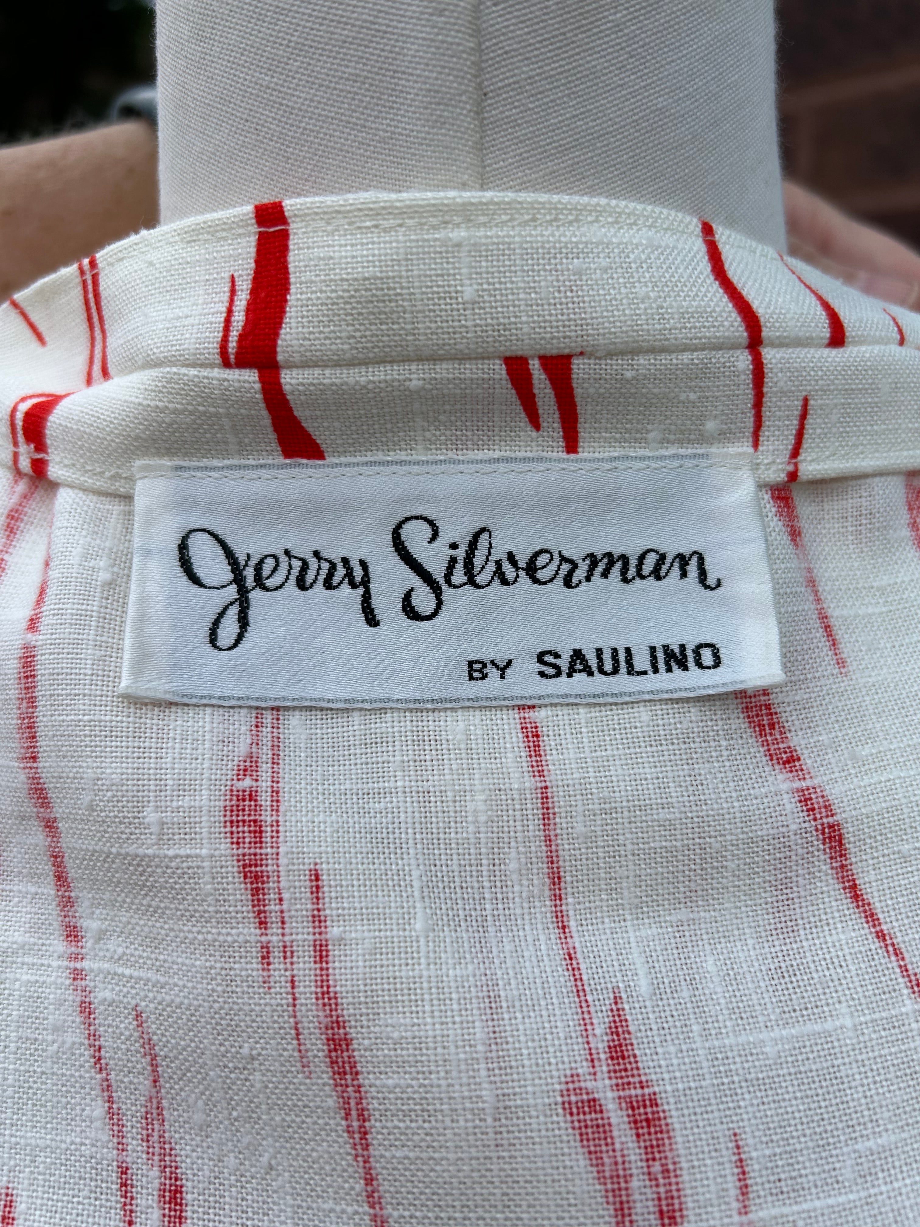 Red & White Linen Shirtdress w/Red Patent Belt