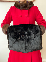 1940’s Black Fur Muff w/Large Bow Accent