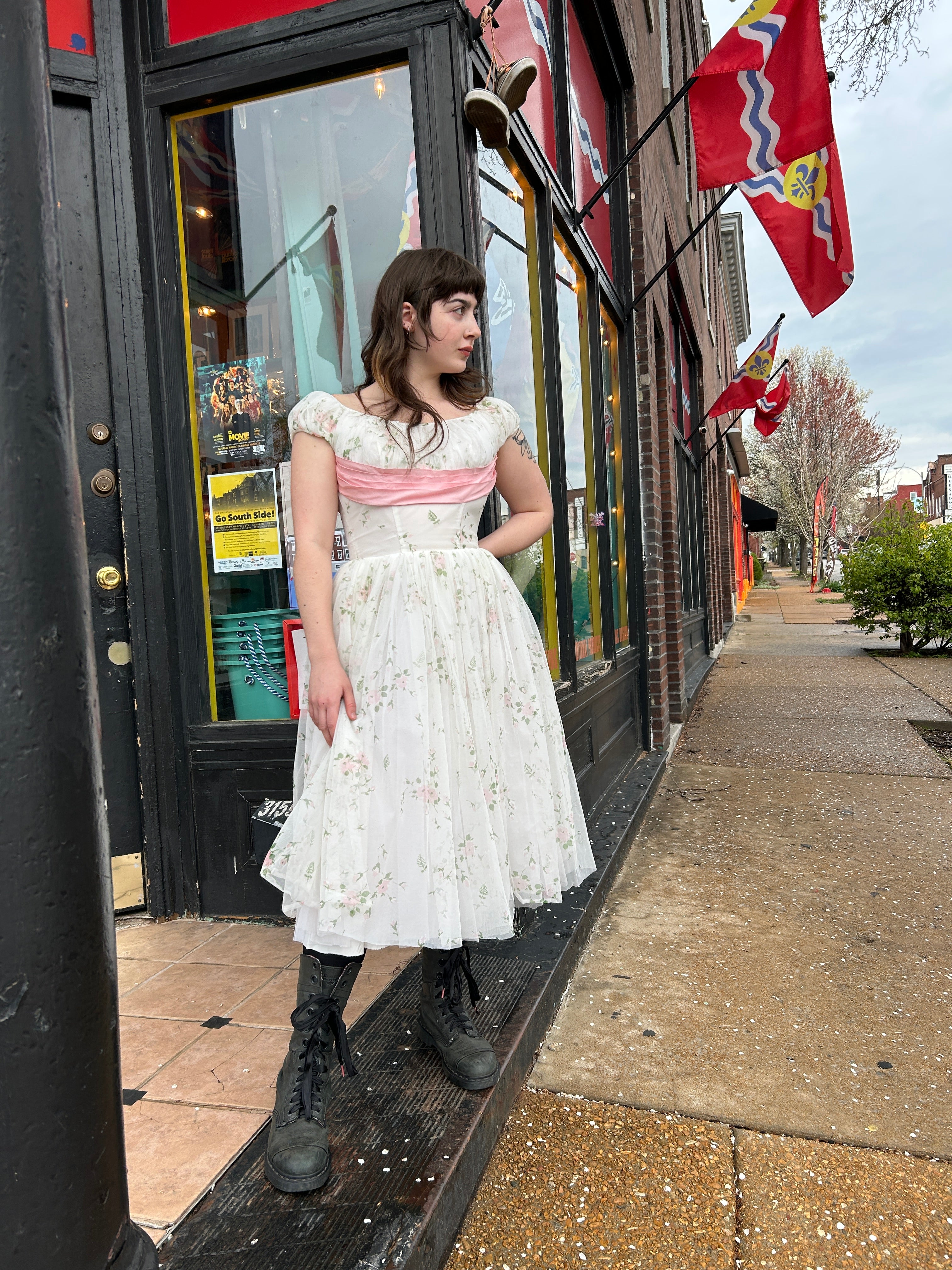 Pink Floral Chiffon Skirt Dress