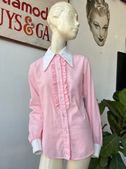 Pink & White Striped Shirt Ruffled Front