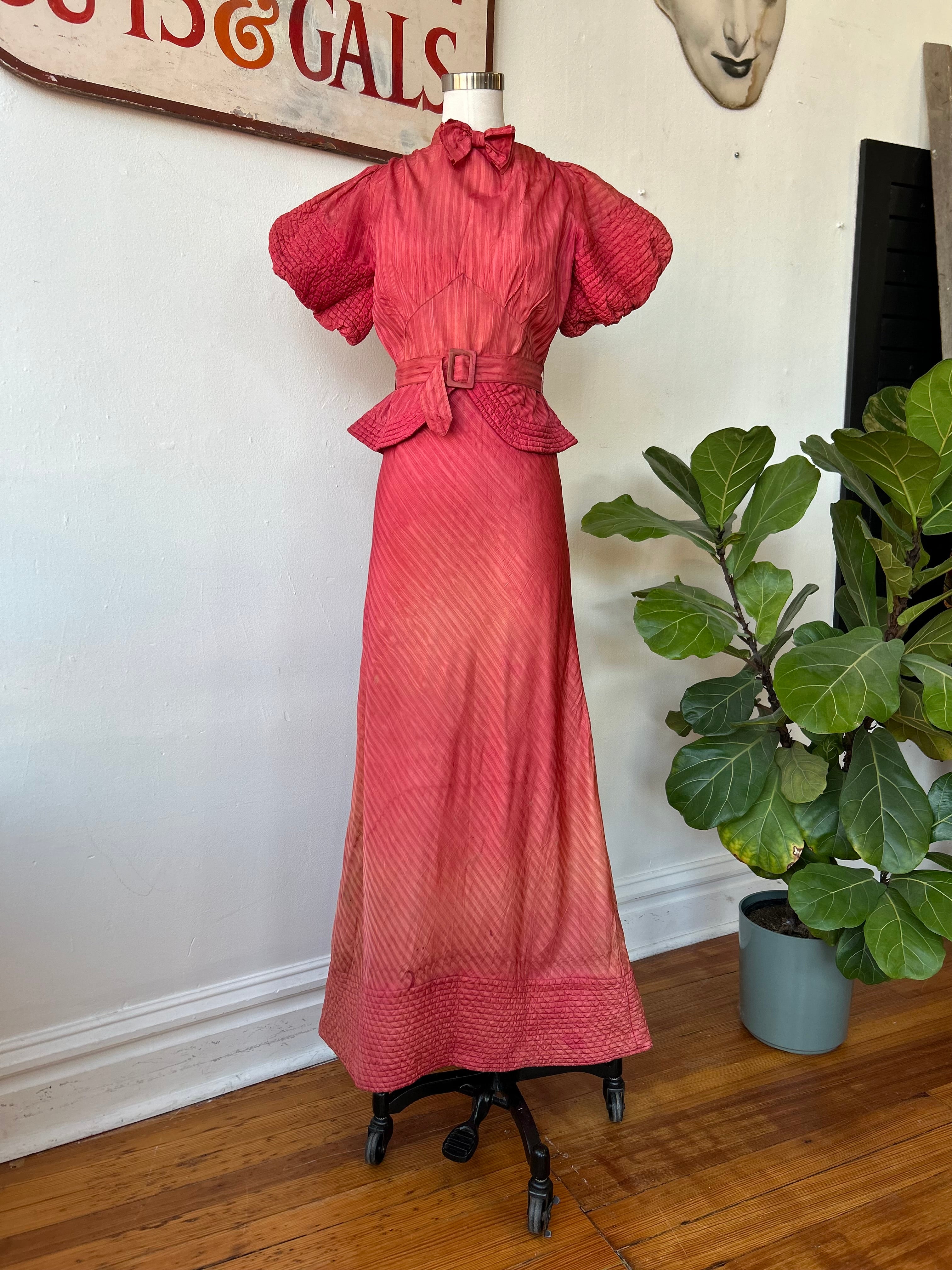 1930s pink dress 1930s Light Pink Cotton Lace Sheer Maxi Gown