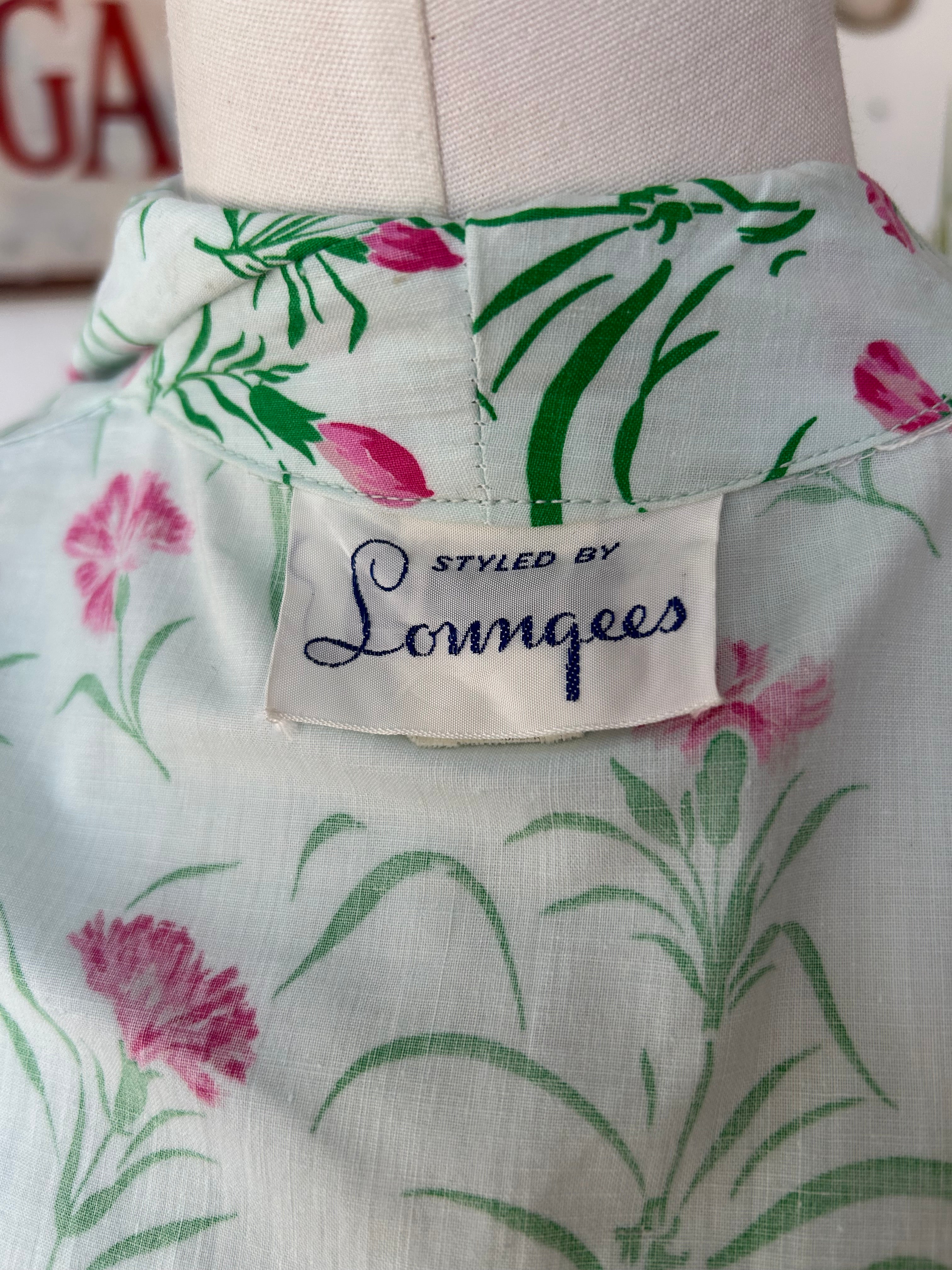 Pale Mint 1940’s Dress w/Pink Floral Print