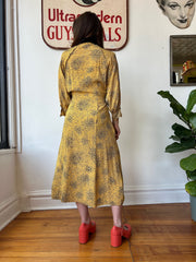 Yellow & Black Print Rayon Dress