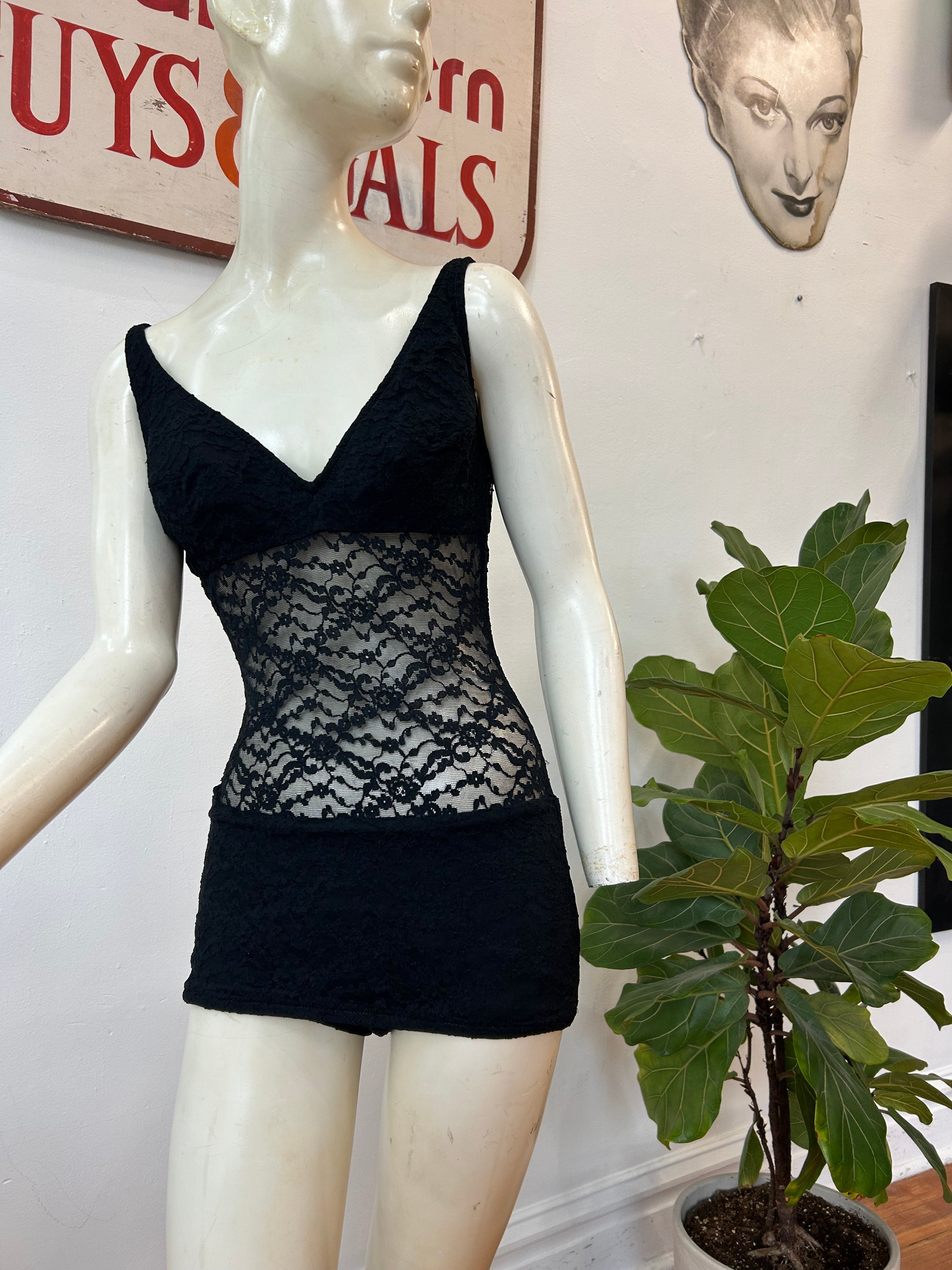 Bombshell Black Lace Rose Marie Reid Swimsuit