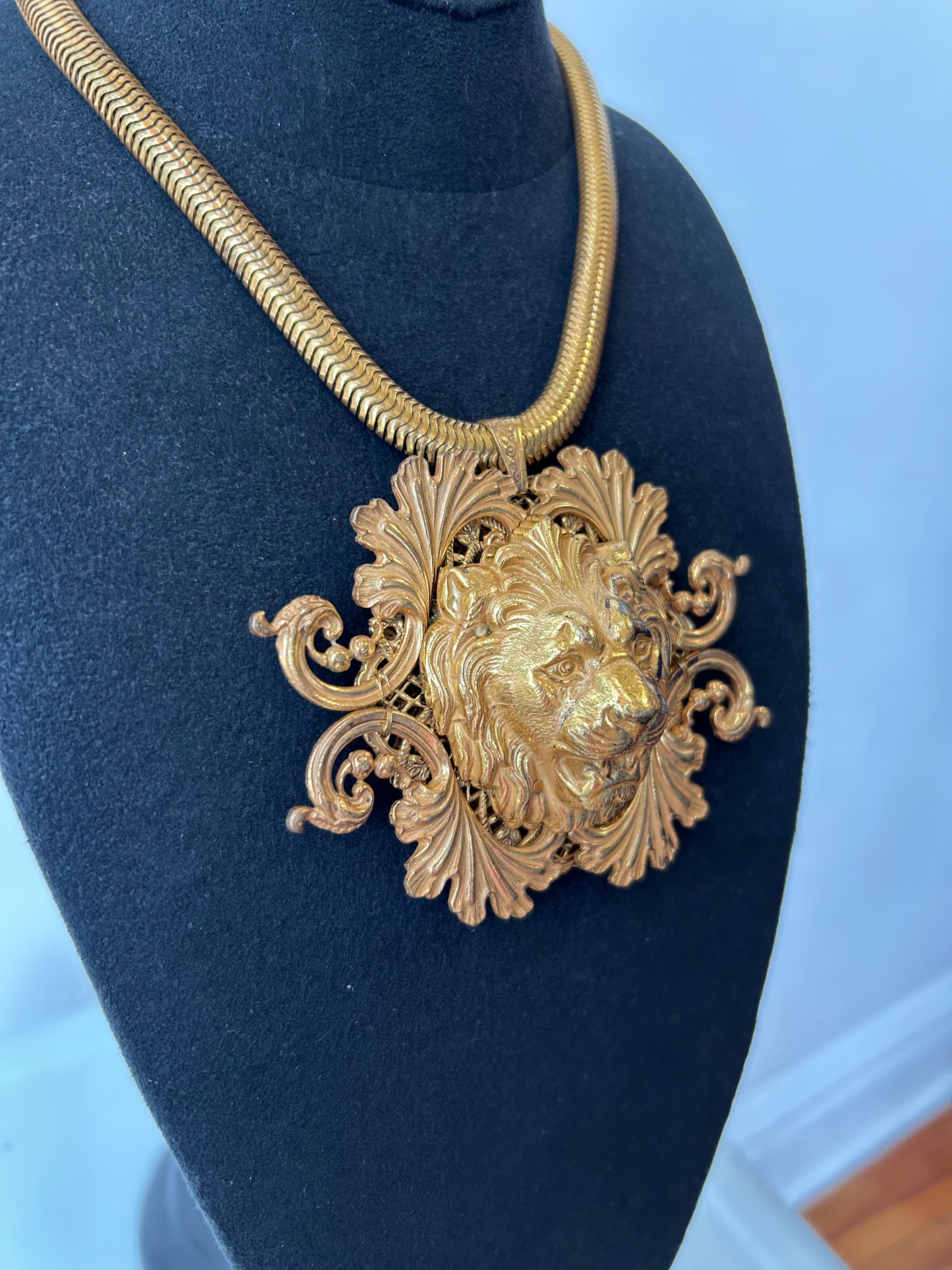 Miriam Haskell Large Lion Pendant Necklace