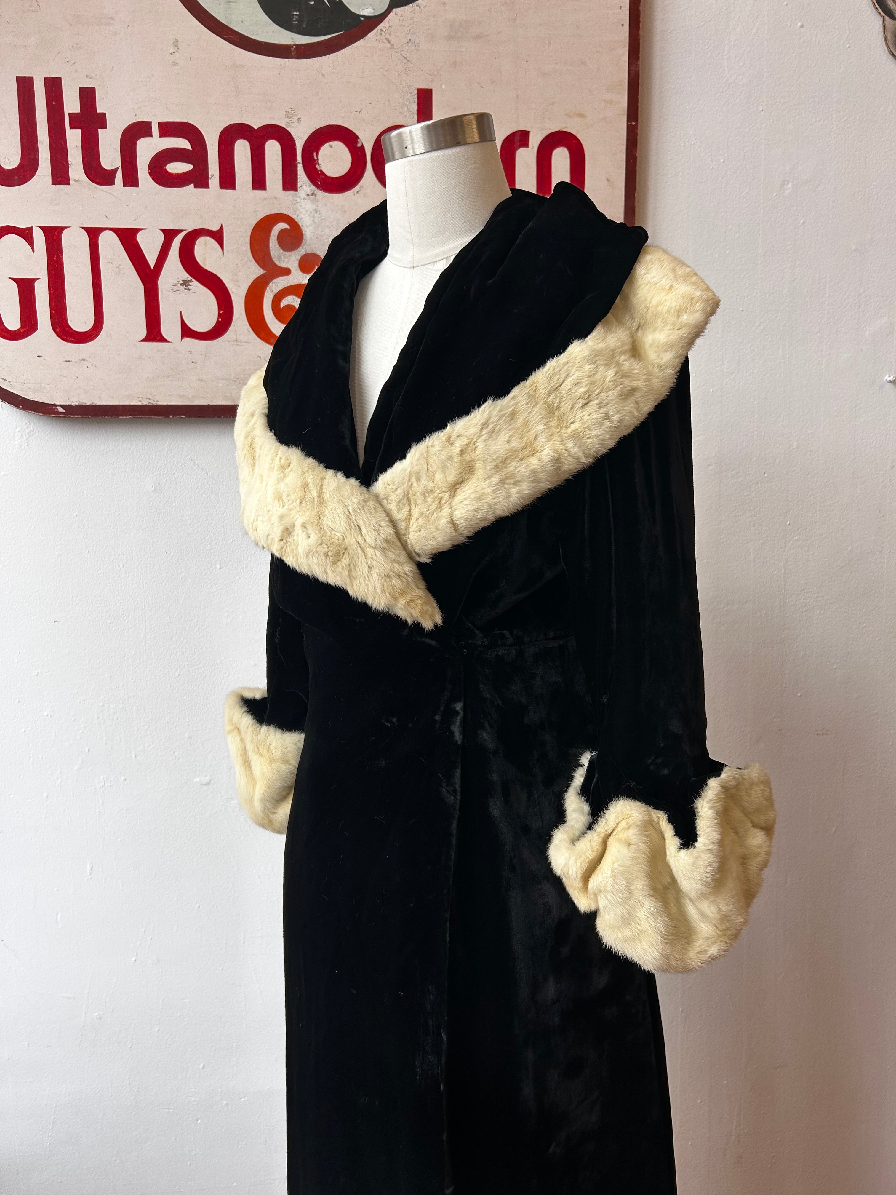 1930’s Black Velvet & Ermine Fur Coat