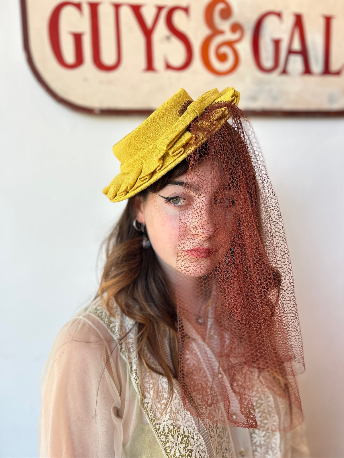 Yellow 40’s Tilt Hat w/Brown Netting