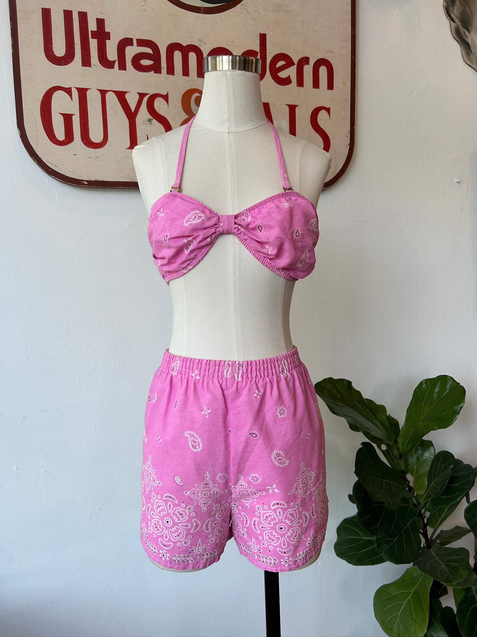 Pink Bandana Print 2 Piece Swimsut