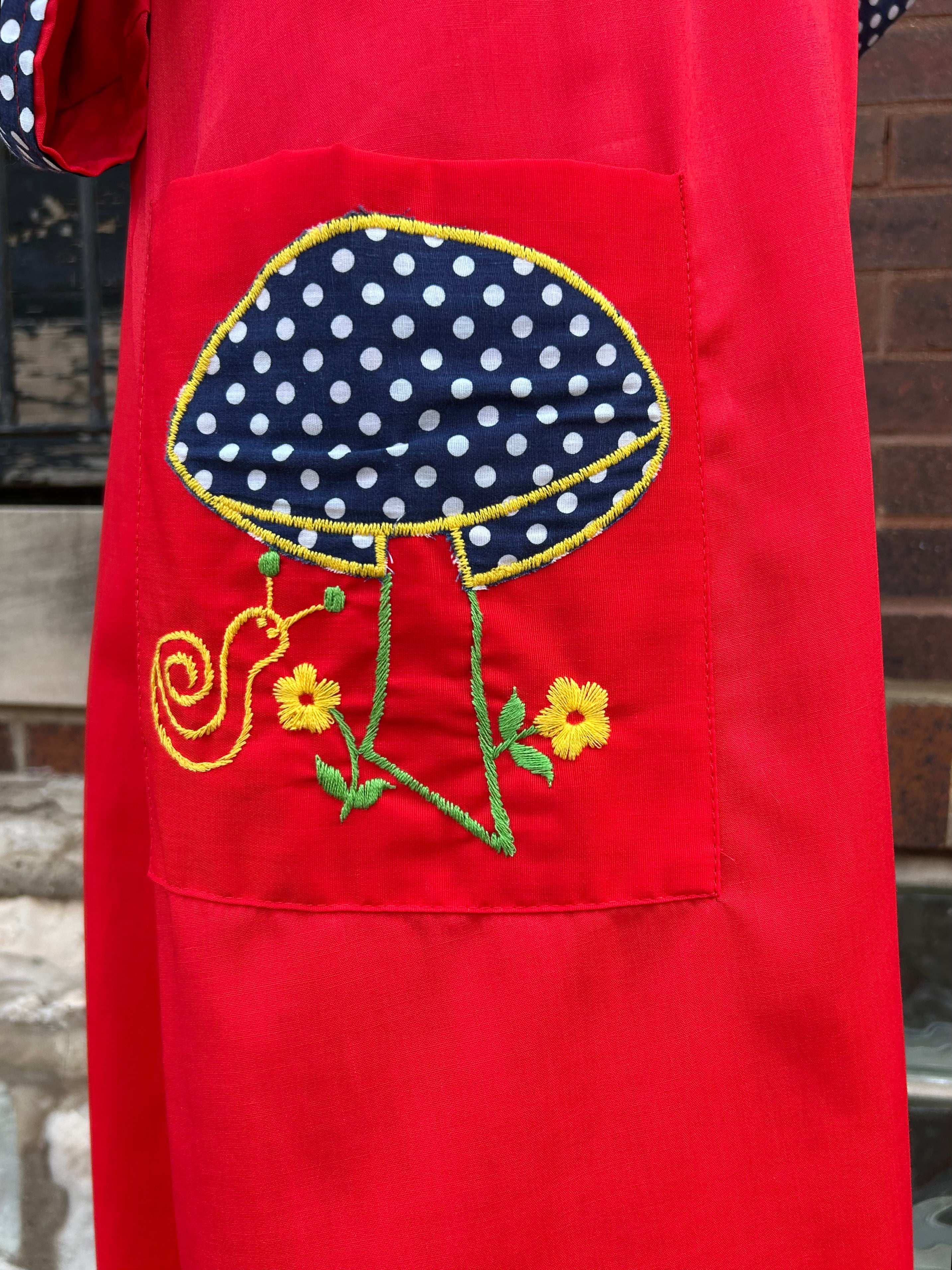 Red Dress w/Mushrooms, Polka Dots, & Snails