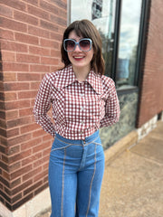 70’s Brown & White Gingham Jacket w/Huge Petal Collar