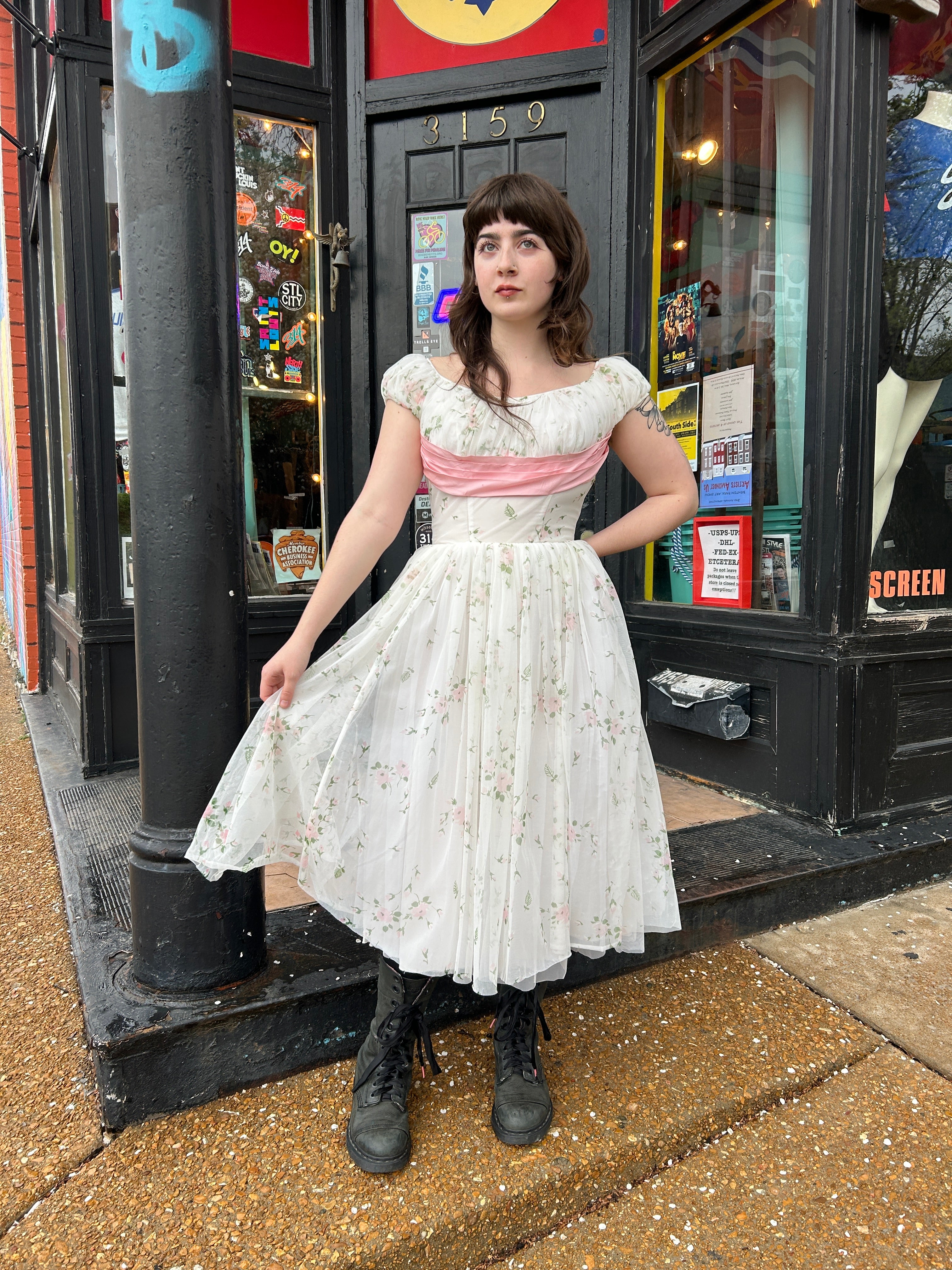Pink Floral Chiffon Skirt Dress