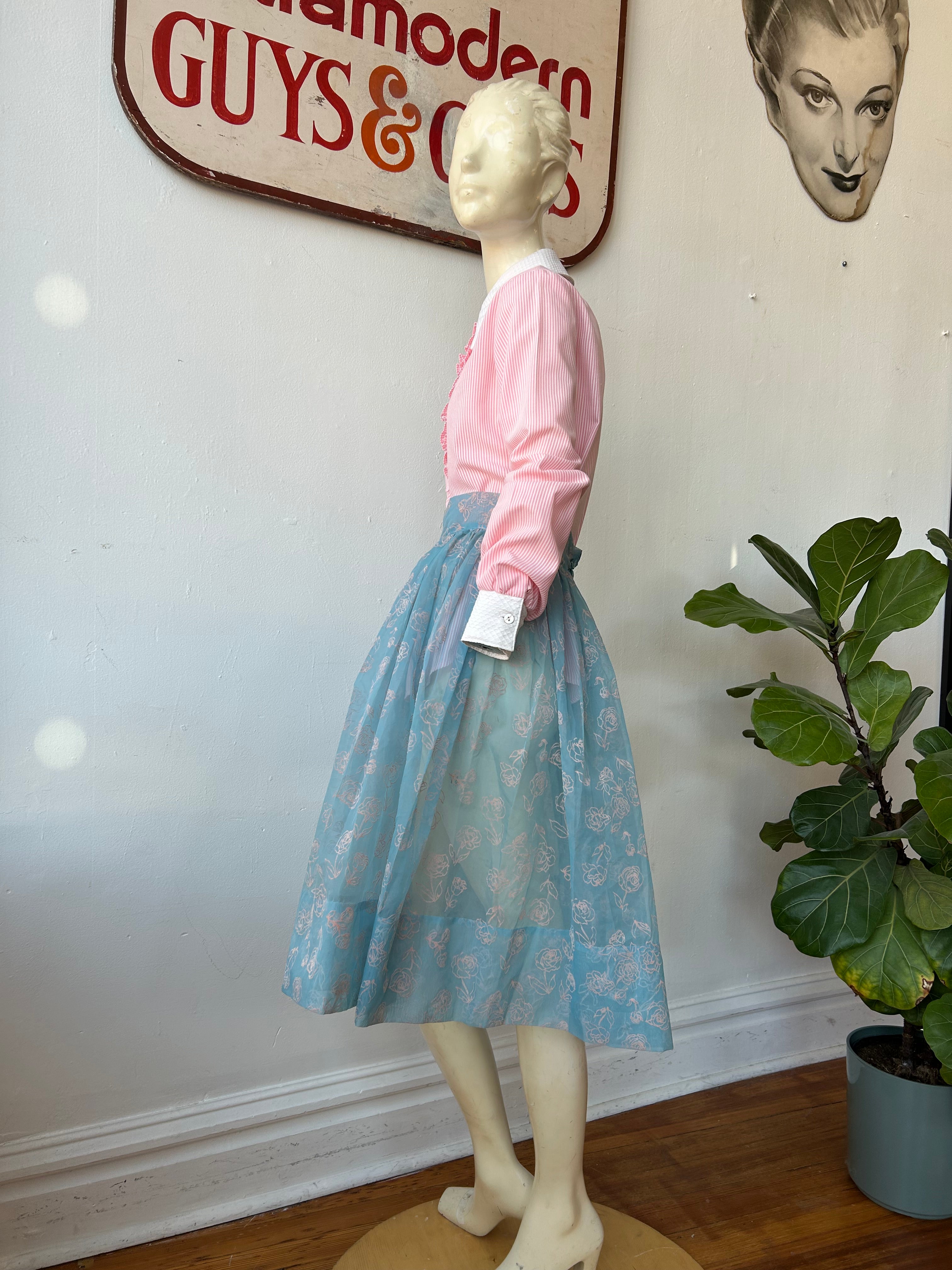 Baby Blue Sheer Skirt w/Pink Roses