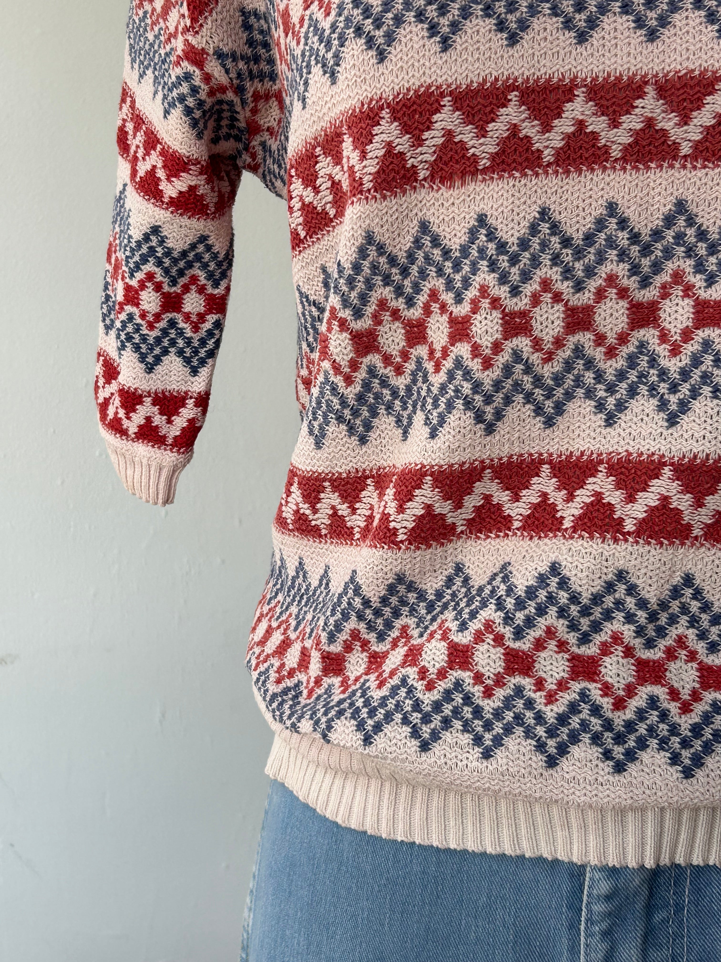 1940’s brick red & blue pullover