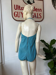 Blue 50’s Swimsuit Blk White Piping